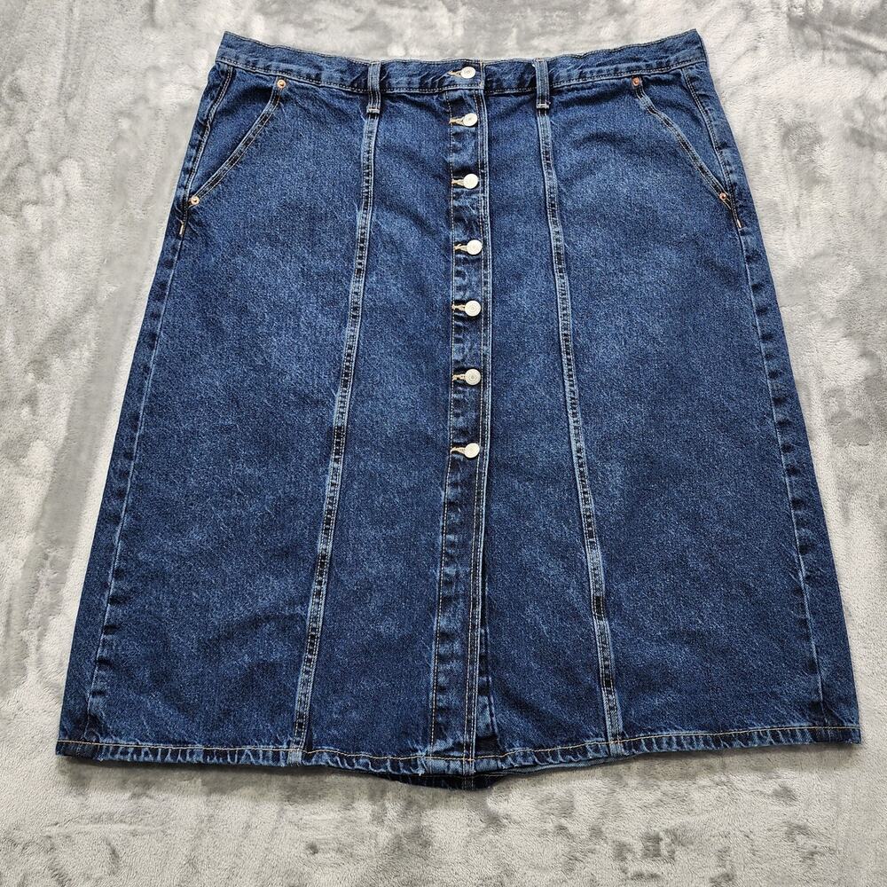 Old Navy Skirt Womens 22 Blue High Rise Pencil Button Front‎ Midi Stretch Casual